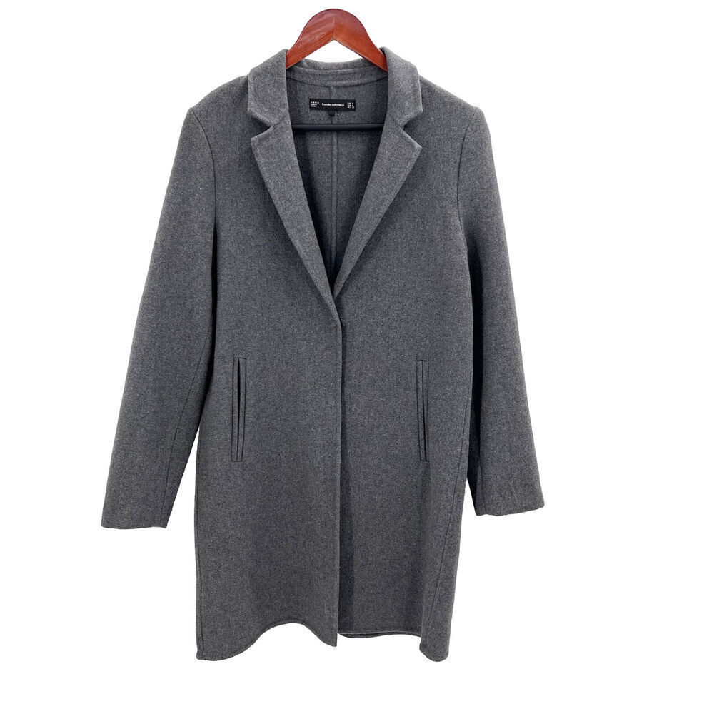 Zara Gray Wool Snap Front Long Winter Coat Overcoat